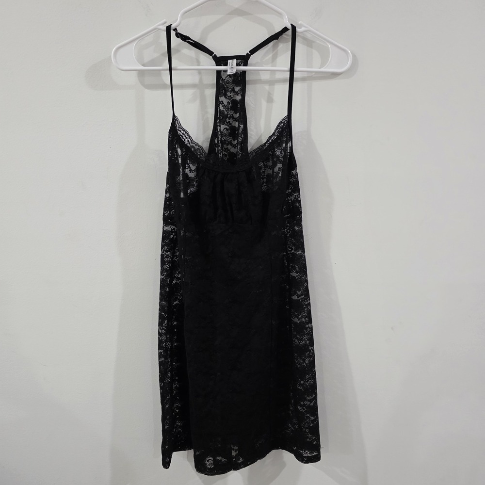Floral Lace Babydoll Slip Dress Size Large Black Whimsigoth Sheer Coquette